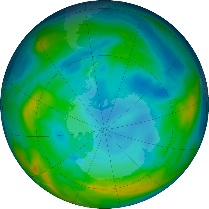 Antarctic ozone map for 01 July 2016